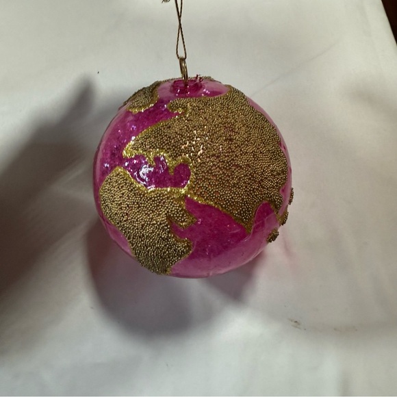 Anthropologie Fuchsia and Gold World Ornament - Picture 1 of 7